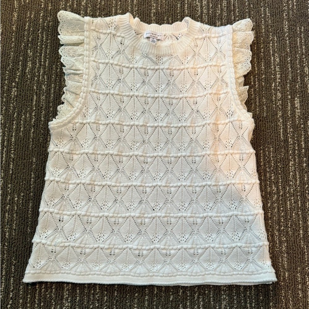 CURRENT AIR Ruffled Sleeve White Knit Tank Top